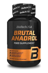 BioTech USA Brutal Anadrol food supplement bottle with 80 mega capsules for enhanced performance and muscle growth.